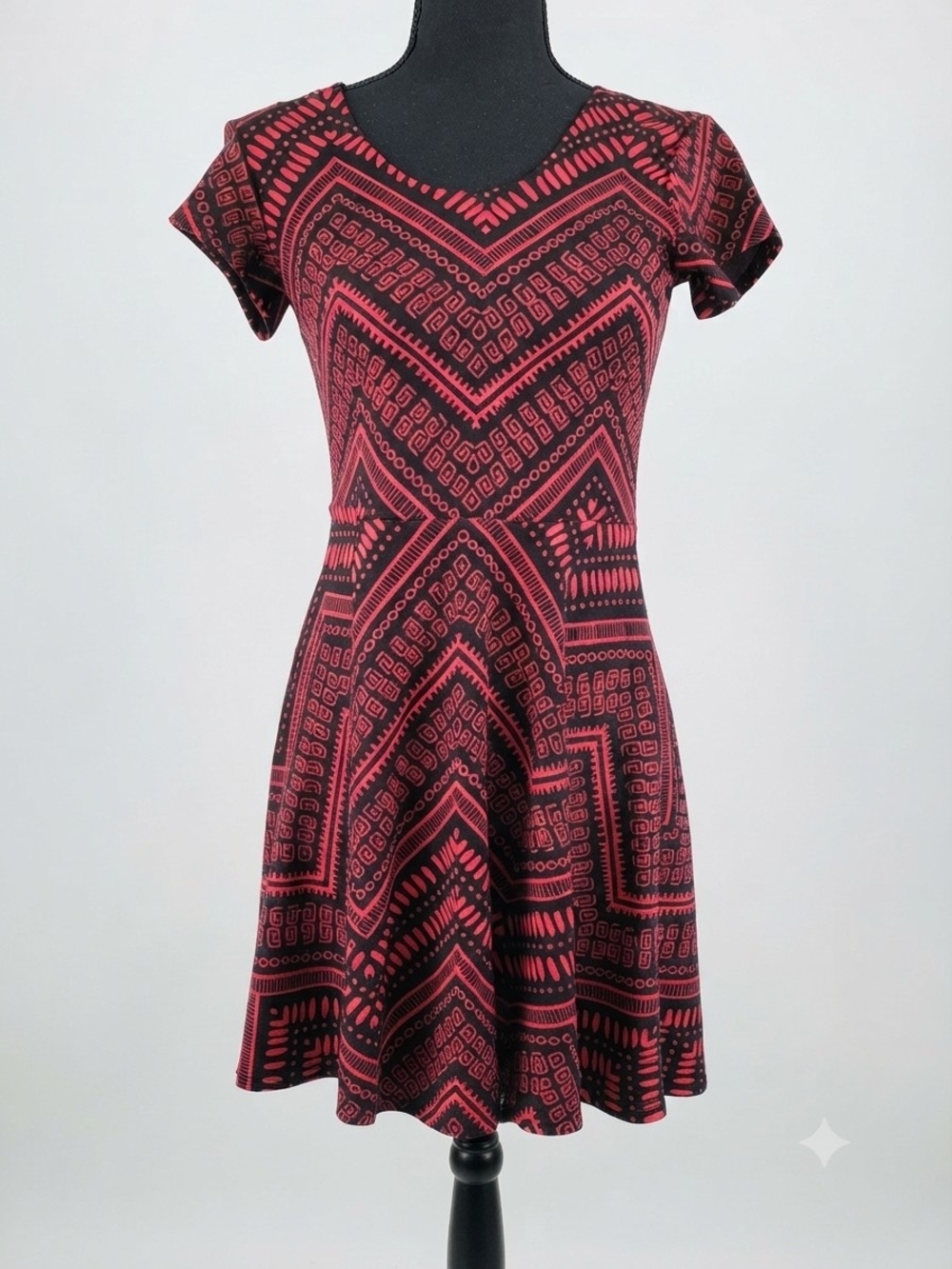 Planet Gold Black and Red Geometric Skater Dress